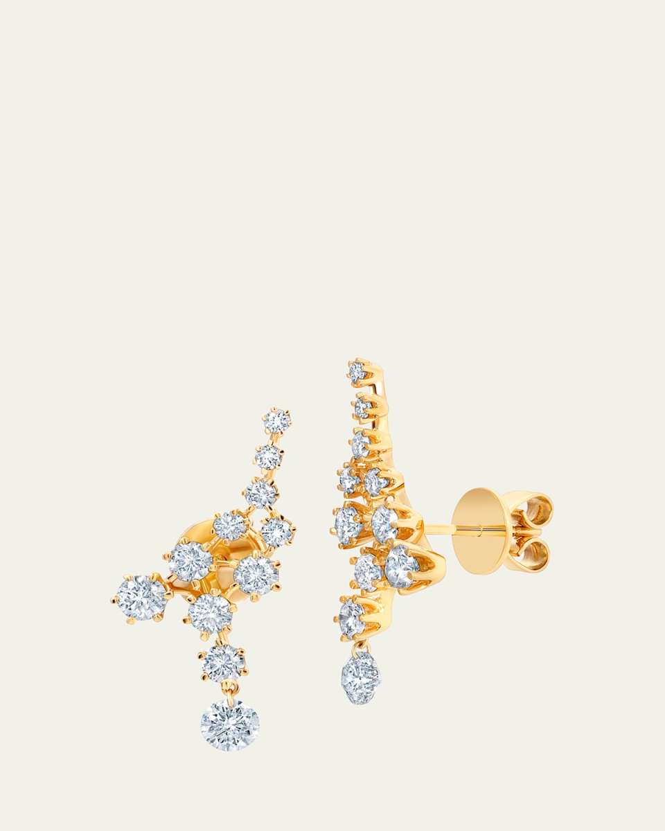 18K Yellow Gold Floating Diamond Ear Climbers